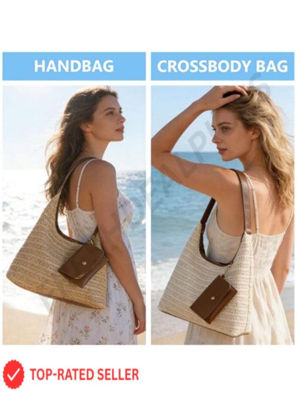 Large Straw Hobo Bag Women Raffia Summer Shoulder Beach Vacation Slouchy Tote - Picture 3 of 6